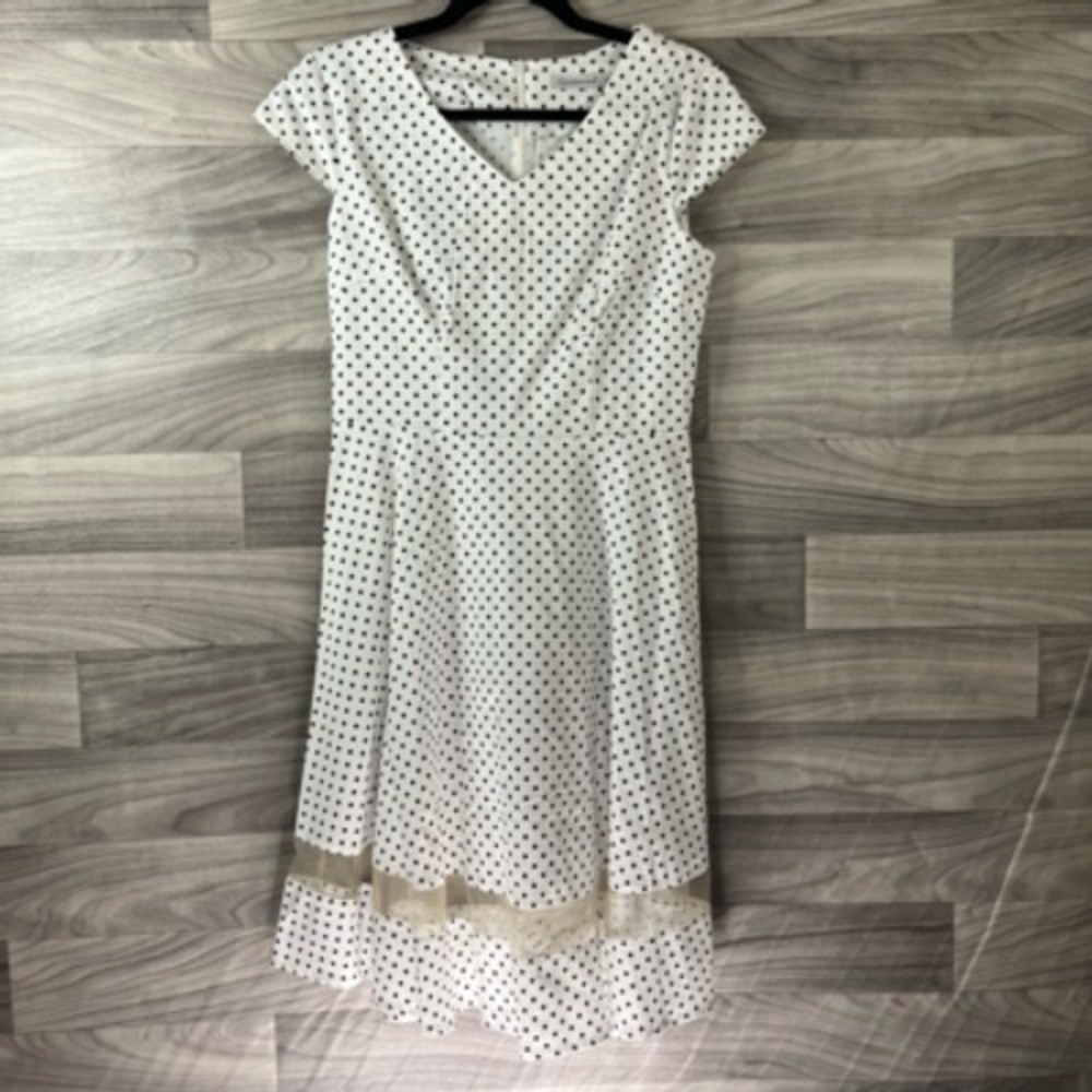Gardenwed Womens Fit & Flare Dress White Polka Dot Stretch Mini‎ Cap Sleeve M